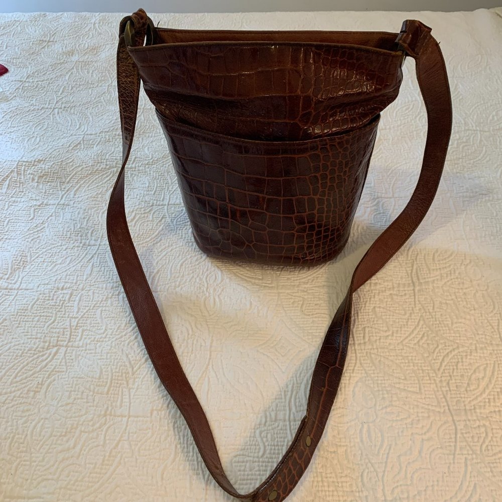 Vintage Linda Allard Ellen Tracy Crocodile Print Brown Leather Purse